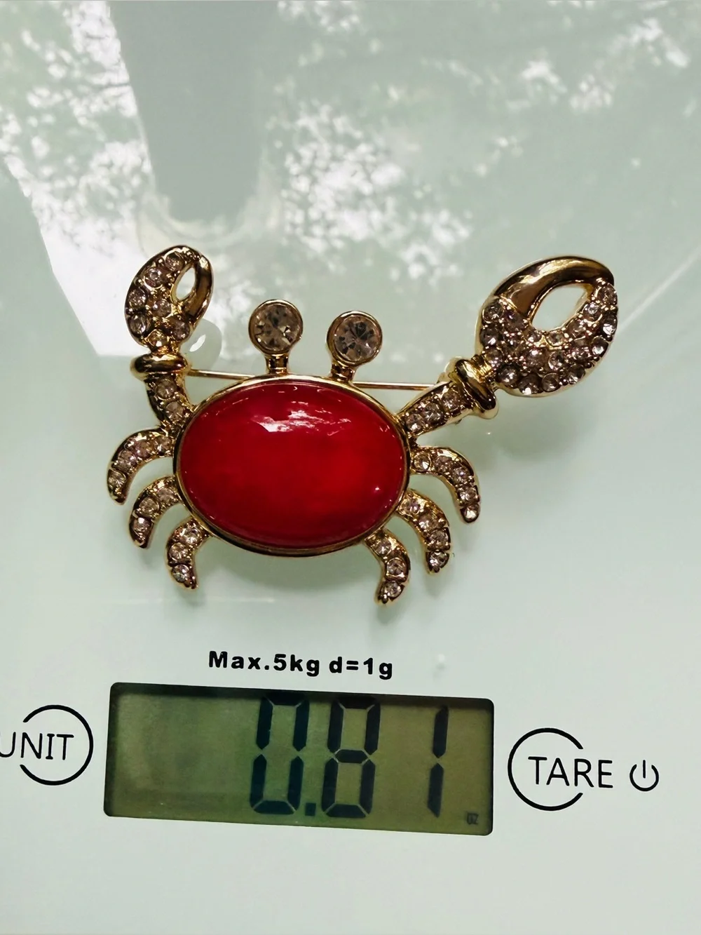 Chico's Brooch Gold-Tone Crab with Red Enamel and Crystal Accents. New.